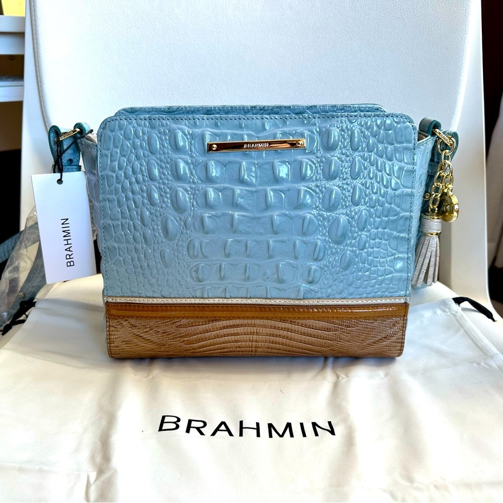 Brahmin Carrie Crossbody Sky Viognier Genuine Leather Bag NWT